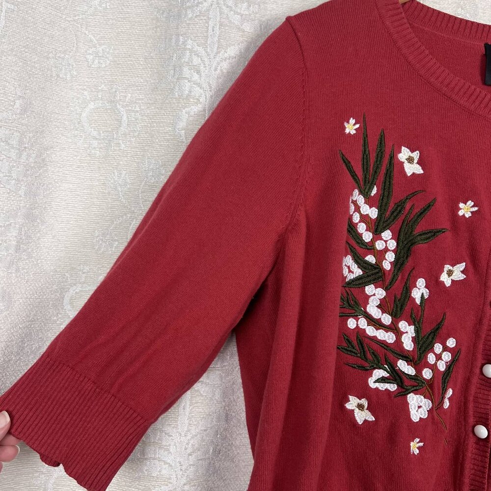 Modcloth x Collectif embroidered cropped cardigan sweater cotton retro pinup - Picture 5 of 9